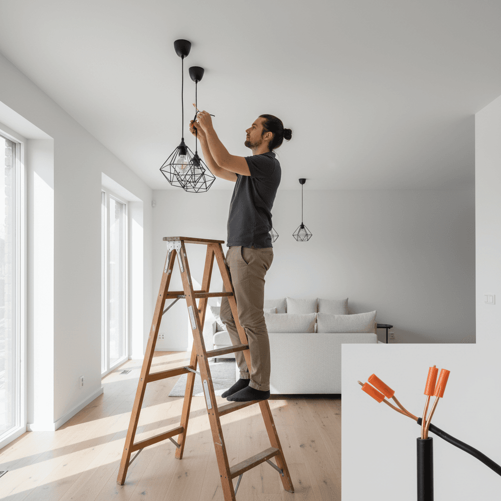 Instalação de luminária no teto