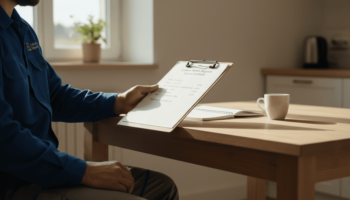 Técnico da Casa Sempre em Dia segurando orçamento durante visita inicial