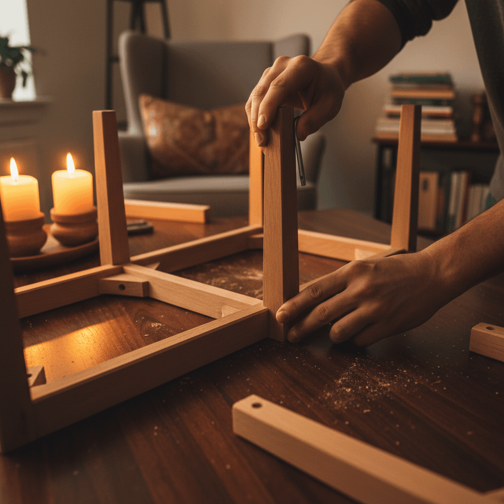 Montagem de móvel de madeira